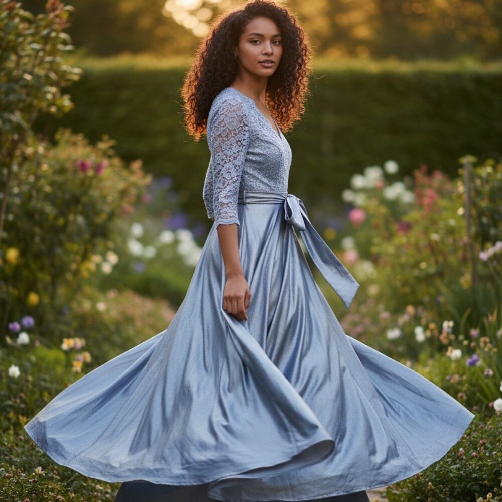 Powder Blue Lace and Satin Ballgown by Jessica Howard from Macy's - Size 12 NWT - Picture 2 of 8